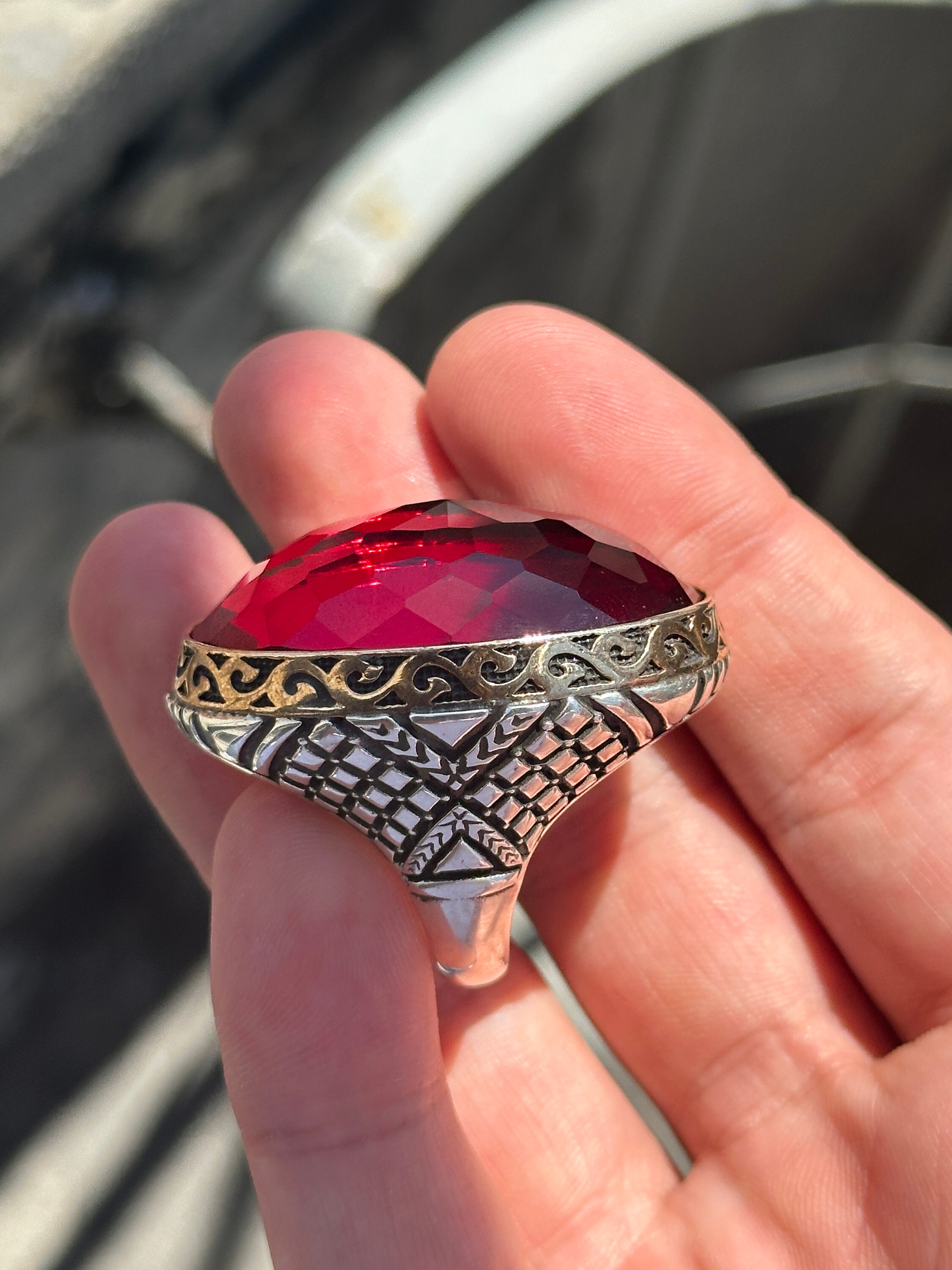 Silver Handmade Large Ruby Ring ,large Big Red Stone Ring