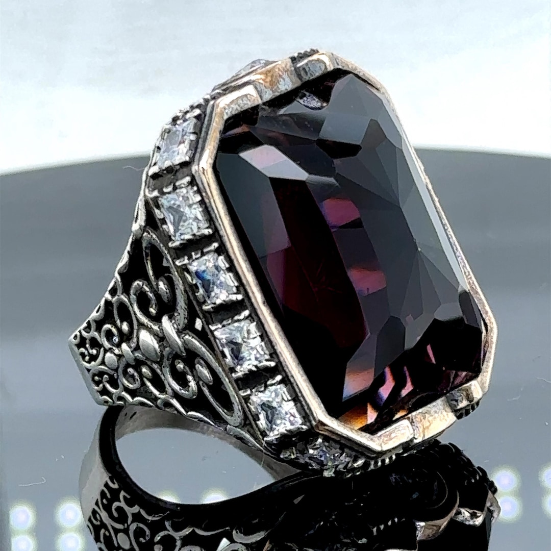 Men Silver Amethyst Ring , Big Amethyst Ring, Silver Large Square ...
