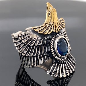 Silber Adler Ring , Saphir Stein Adler Ring , Silber Biker Schmuck , Amerikanischer Adler Ring , 925k Sterling Silber Ring , Geschenk für Ihn