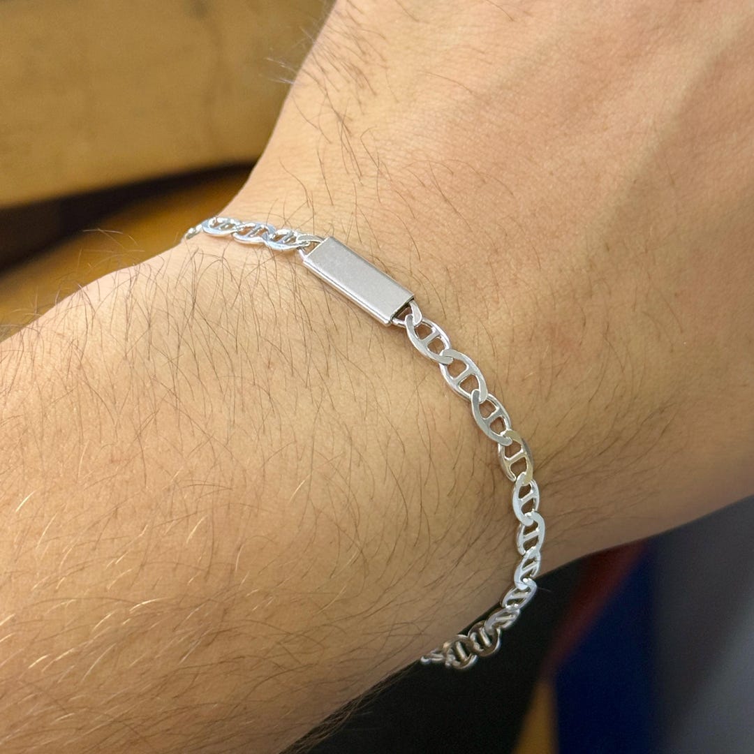 Men Silver Anchor Chain Bracelet, Solid Silver Chain Bracelet