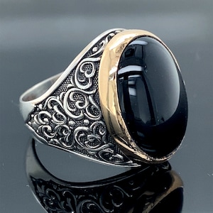 Black Onyx Gemstone Ring , Mens Handmade Ring , Onyx Gemstone Ring, Men Sterling Silver Ring, Ottoman Jewelry , Men Vintage Ring