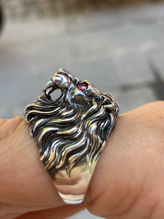 Silver-Tone & Black Stainless Steel Lion's Head Ring | In stock! | Fort  Tempus