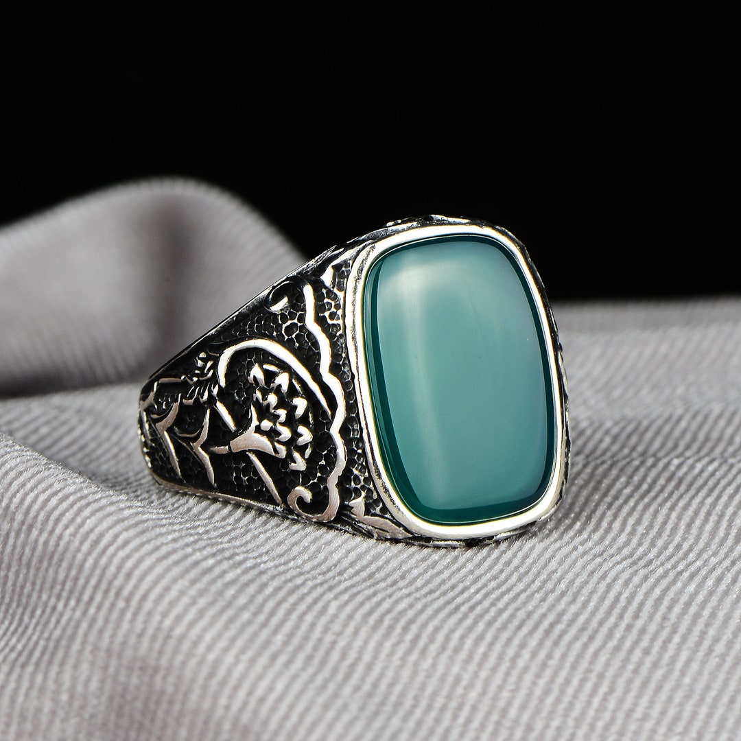 Silver Emerald Stone Ring , Green Stone Men Ring , 925k Sterling Silver ...