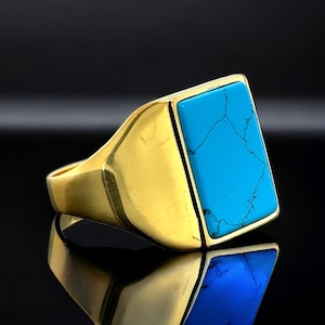 Silver Men Square Turquoise Ring , Gold Natural Turquoise Ring , Signet Ring , Modern Turquoise Silver Ring , Silver 925k Silver Ring