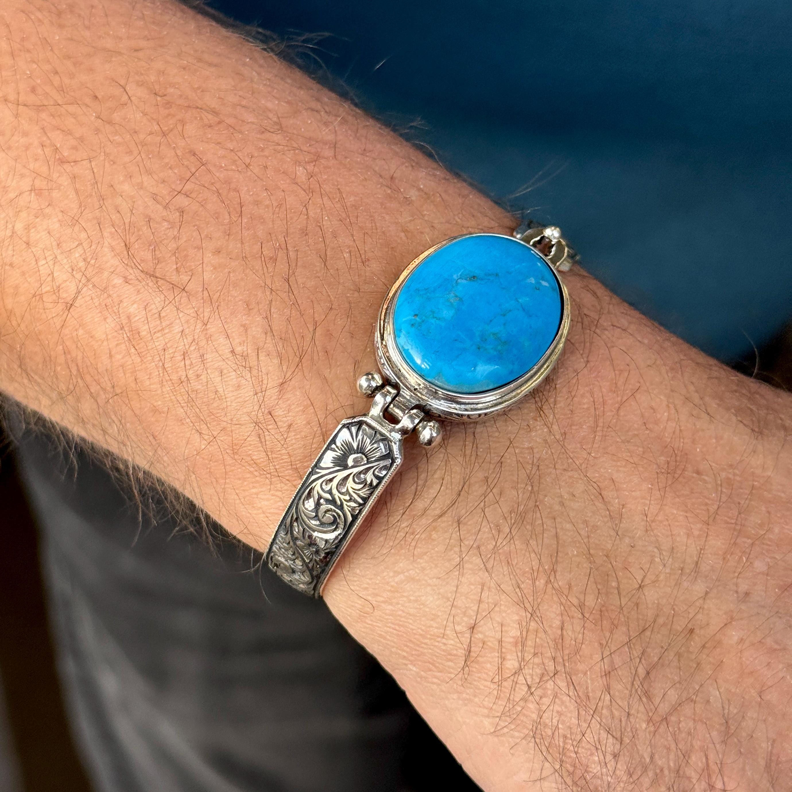ターコイズ シルバーカフブレスレット 天然アリゾナターコイズカフブレスレット、マーキスターコイズ