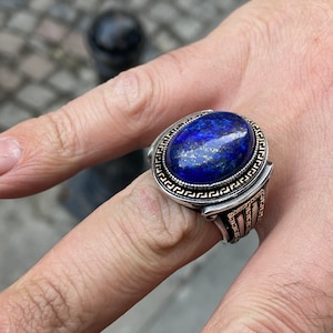 Lapis Lazuli Men Ring , Blue Lapis Ring , Ottoman Style Oval Ring , Turkısh Handmade Ring , 925k Sterling Silver Ring , Gift For Him