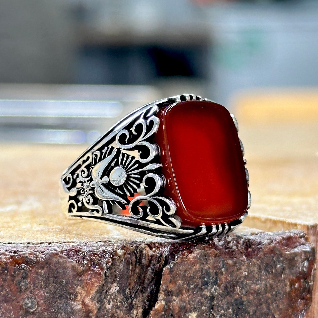 Bague Agate Bague Orientale Homme Bague Agate Rouge En Argent