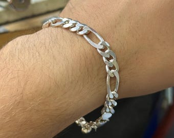 シルバー10mmフィガロブレスレット、メンズチェーンリンクブレスレット