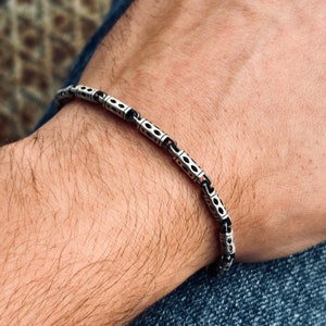 Silver Handmade Engraved Chain Bracelet , Viking Chain Bracelet , Byzantine Chain Silver Bracelet , 925k Sterling Silver Bracelet