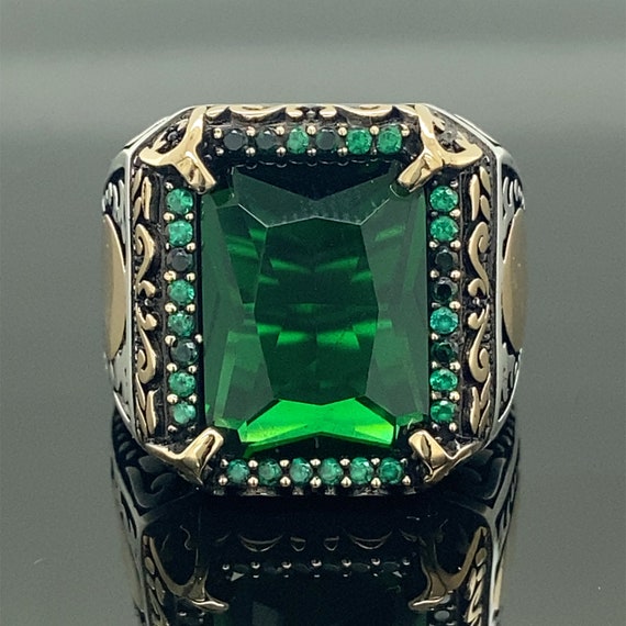 Anillo de piedra esmeralda para hombres, anillo de piedra verde, anillo de  estilo vintage, anillo de piedra cuadrada, anillo de estilo otomano, anillo  de plata esterlina de 925k -  México
