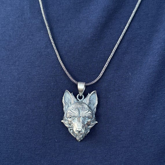 Slver Wolf Head Pendant Necklace - Etsy Slver Wolf Head Pendant Necklace - Etsy