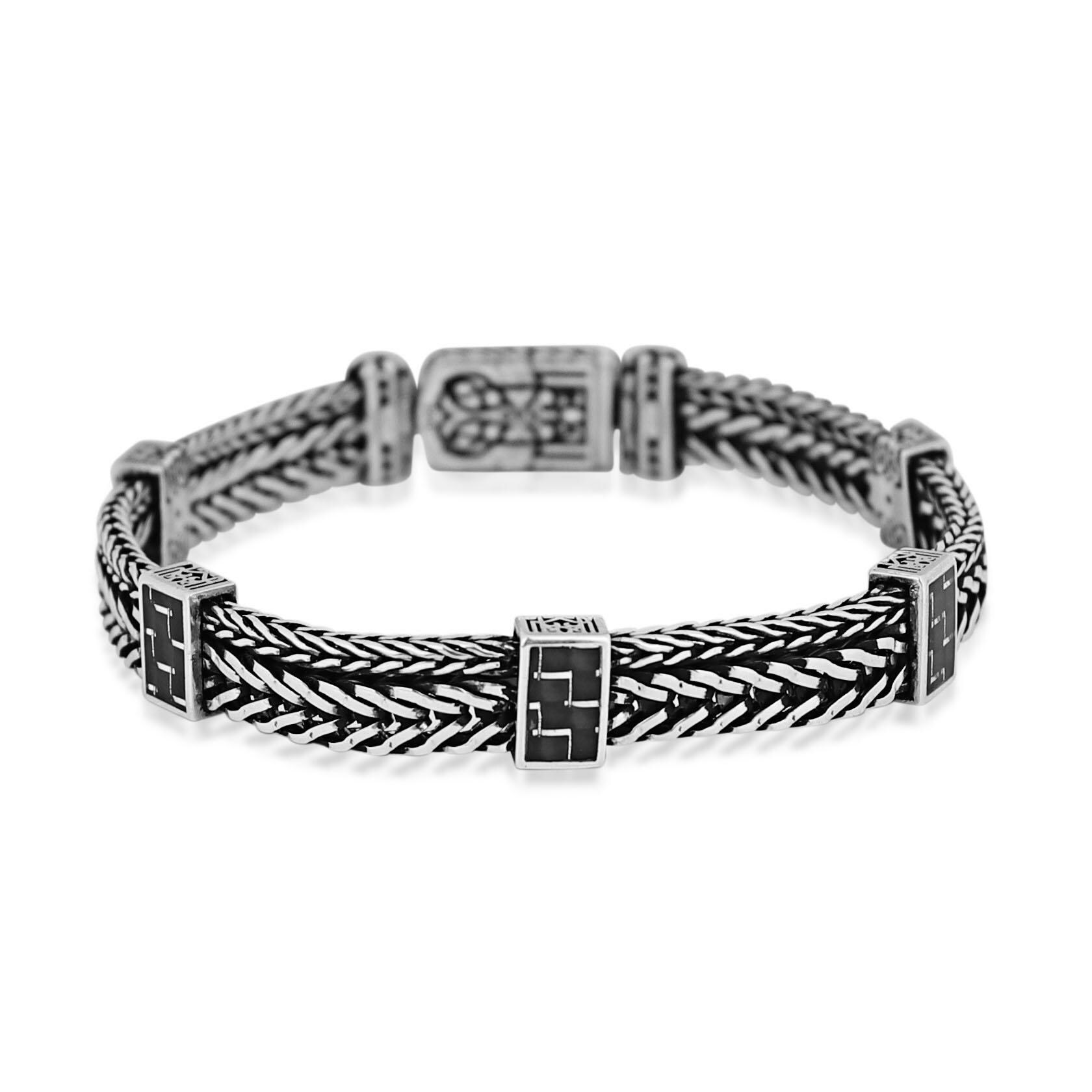 Sterling Silver Square Foxtail Bracelet, Handmade Men Bracelet