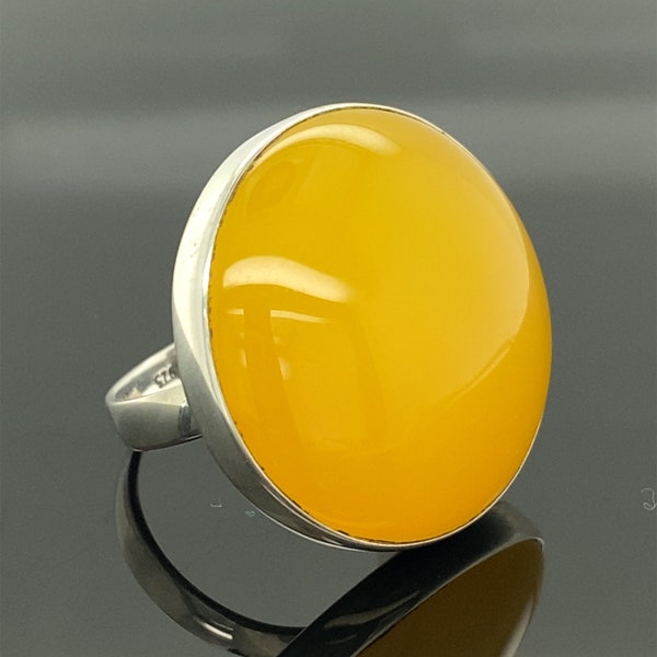 Silver Yellow Agate Sterling Silver Ring ,  Round Yellow Gemstone Ring , Big  Agate Ring ,  Agate Gemstone Ring ,  925k Silver Ring