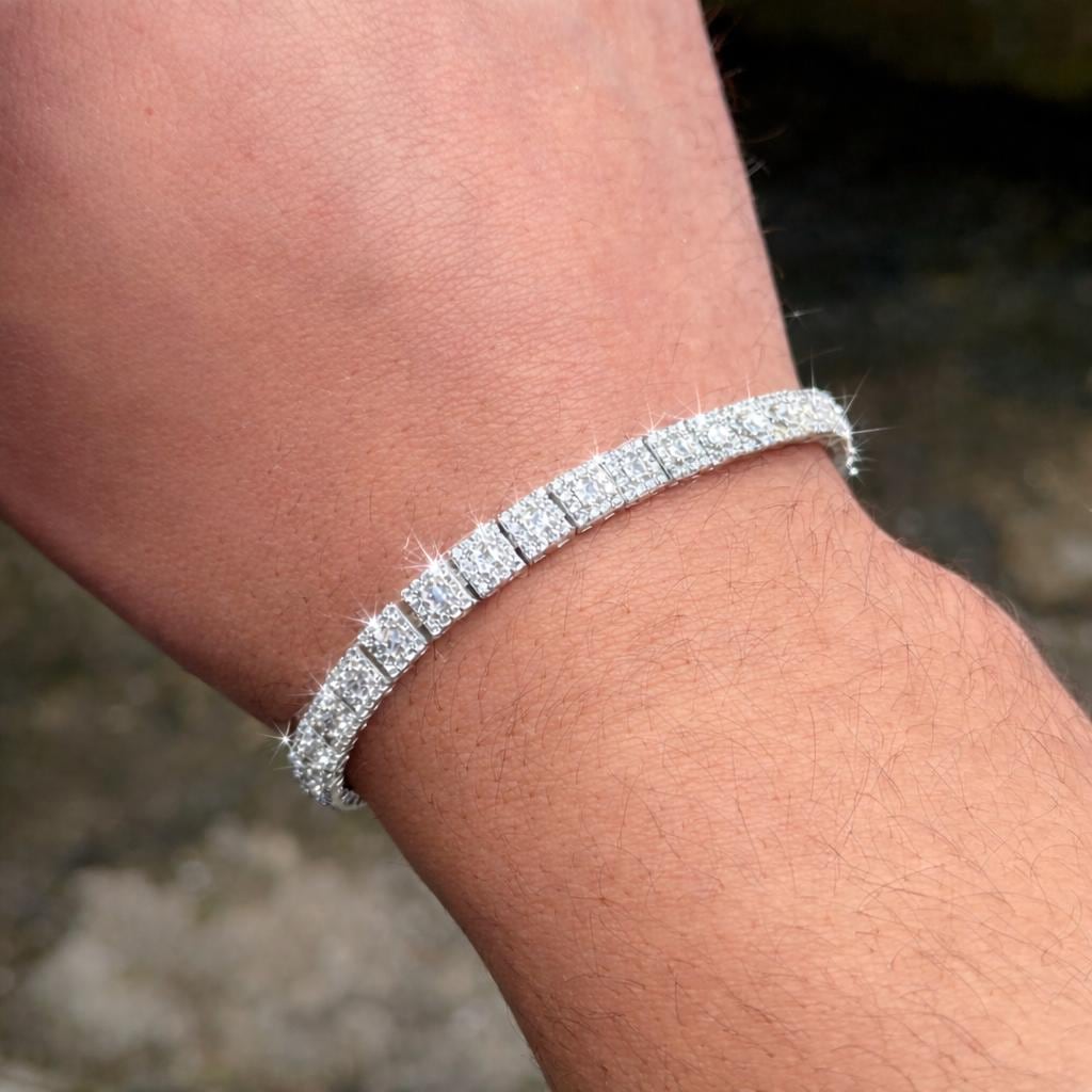 Silver Moissanite Bracelet, Men Luxury Elegant Link Bracelet, Unisex Diamond Tennis Bracelet, Bracelet For Men, Minimal Men Bracelet