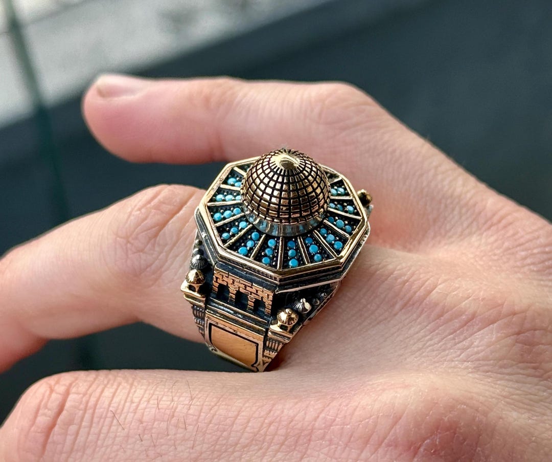 Islamic Stone Rings Silver İslamic Dome Ring, Turquoise Gemstone Mosque Ring, Unique Masjid ...