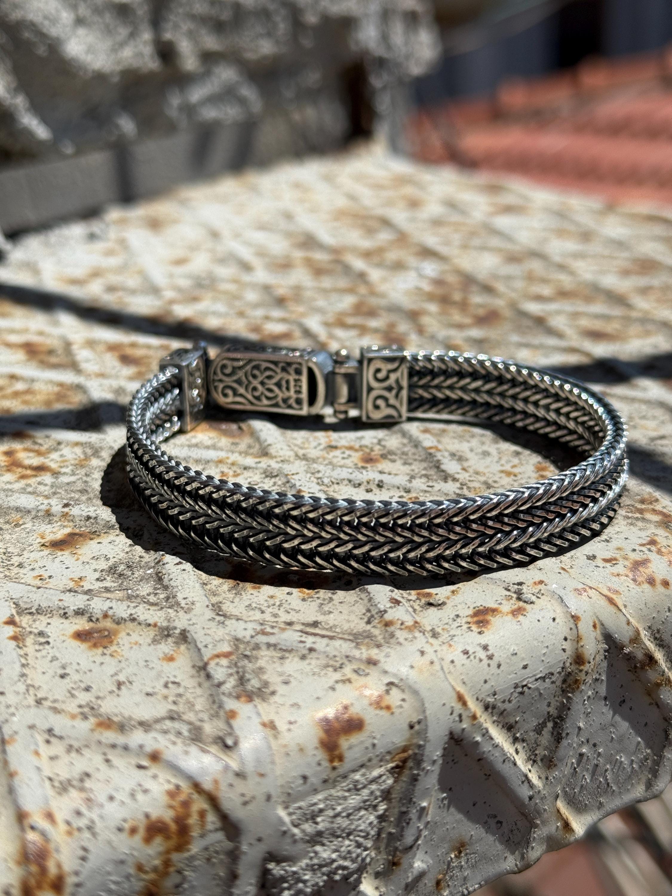 925 Sterling Silver Chain Bracelet, Heavy Chain Men Bracelet