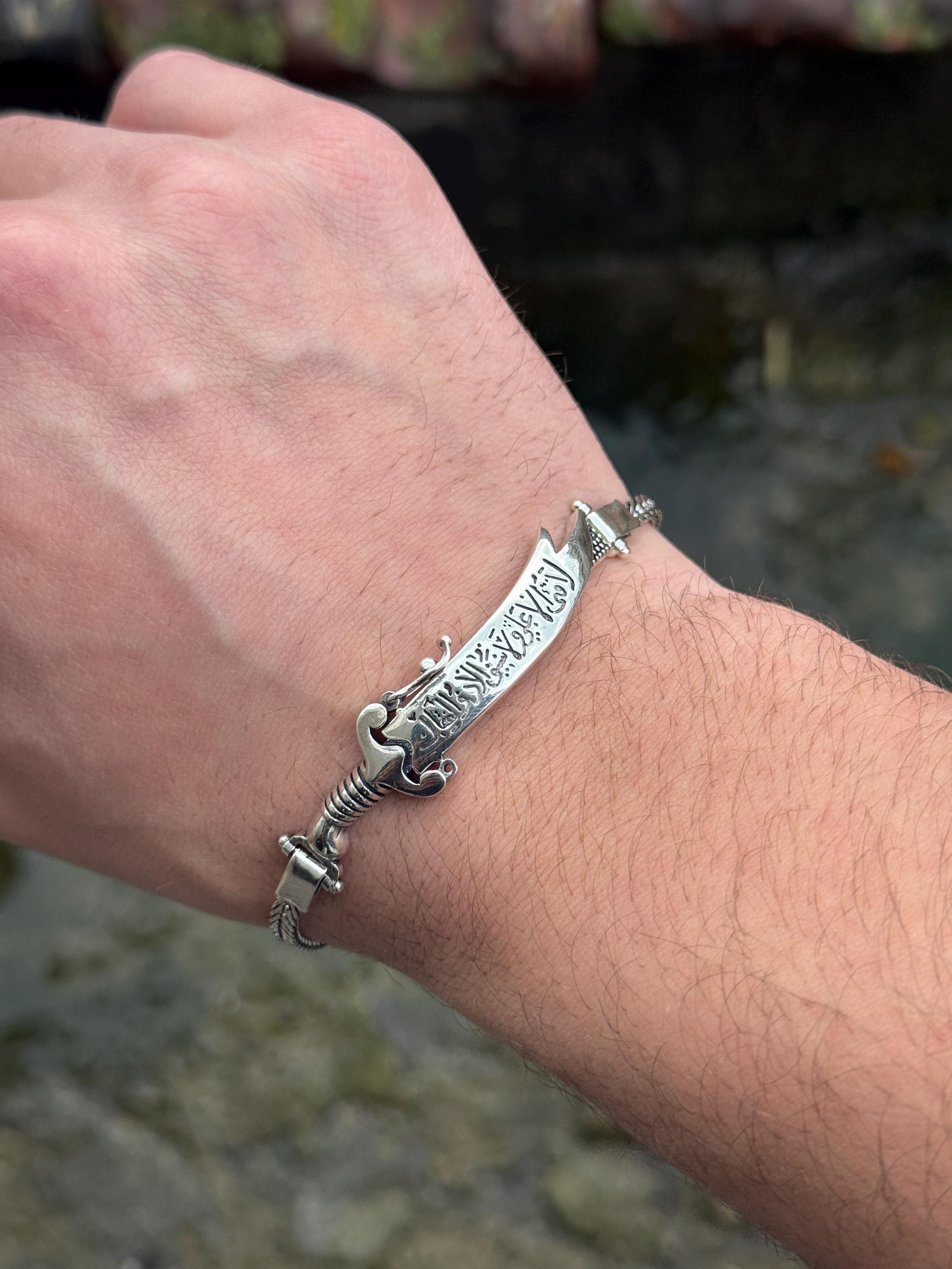 Silver Zülfiqar Sword Bracelet, Foxtail Chain Folding Sword