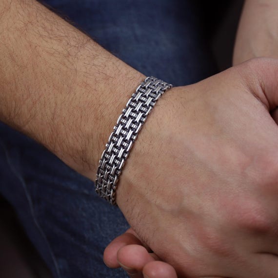 Sterling Silver Chain Bracelet, Braided Chain Bracelet, Viking