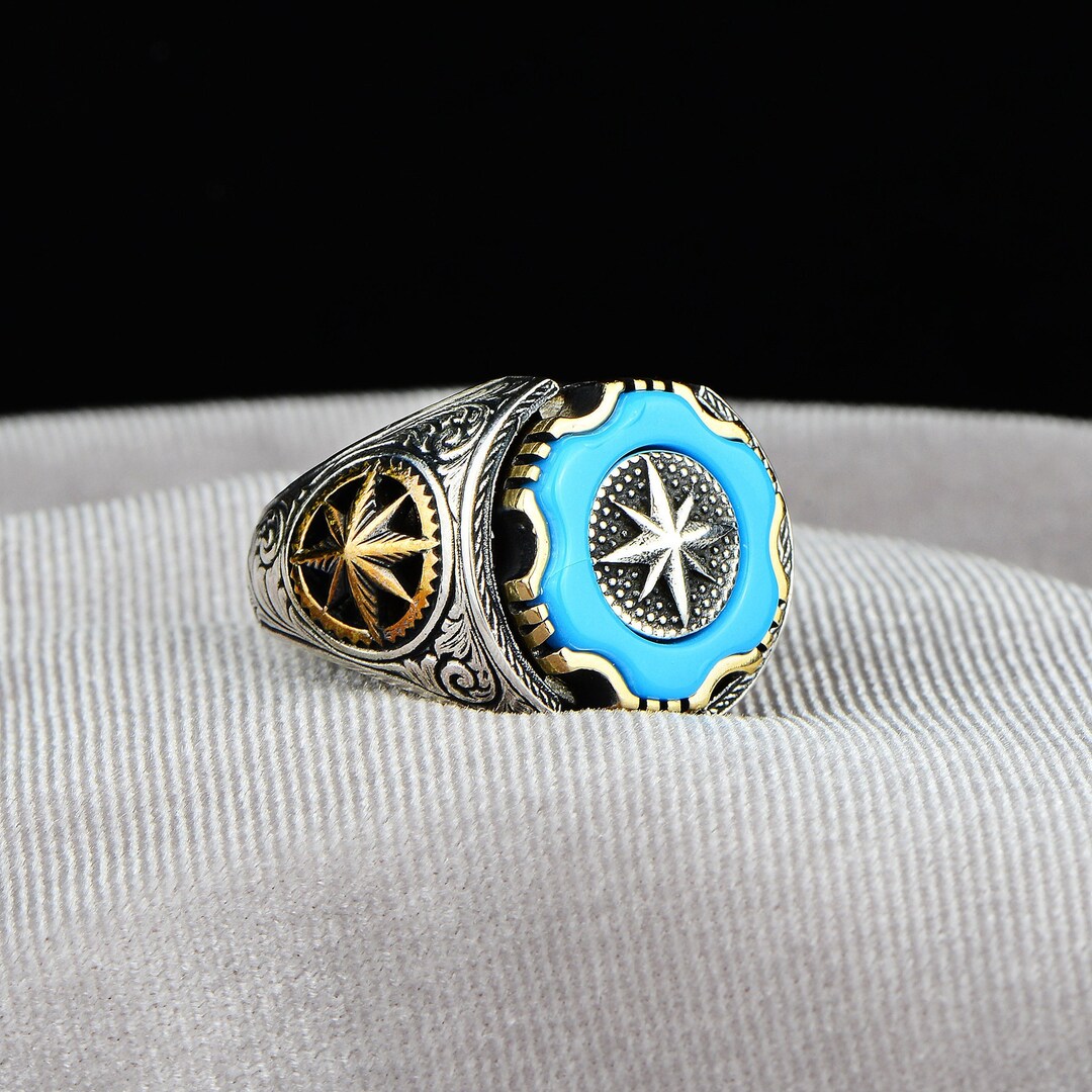 555Jewelry Men's Stainless Steel Celtic Turquoise Ring - Vintage Signet Ring With Oval Blue Stone (Size 12) - View #13