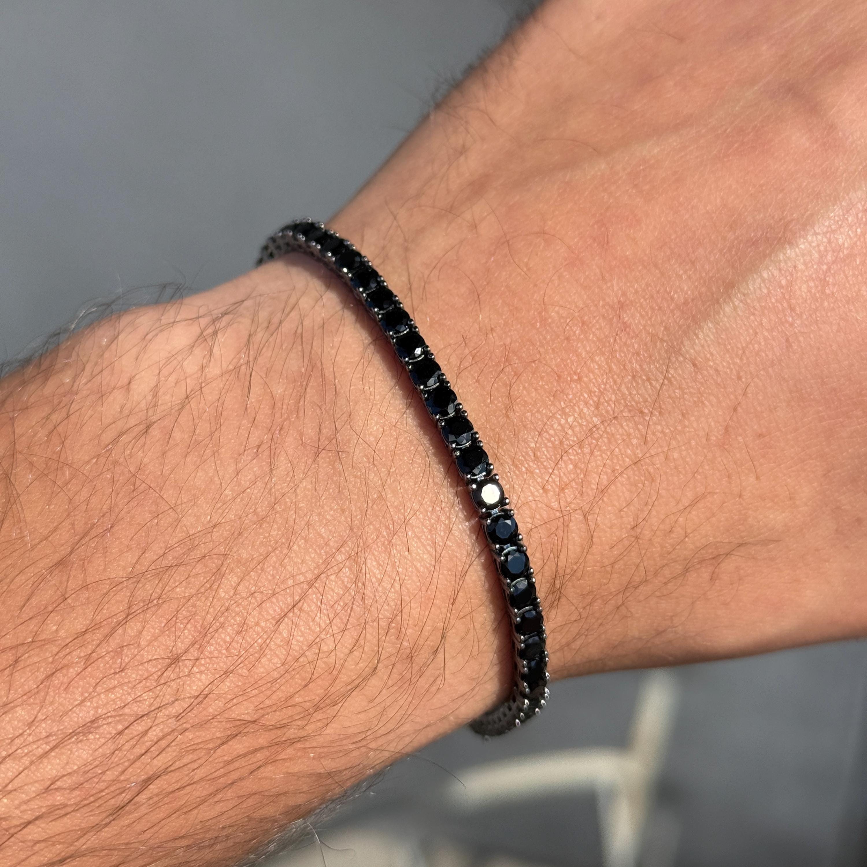 シルバーブラックダイヤモンドテニスブレスレット、ブラックモアッサ