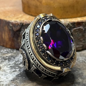 925 Silver Men Purple Amethyst Ring, Large Deep Amethyst Ring, Vintage Men Silver Ring, Unique Men Ring, Huge Men Ring, Gift For Him
