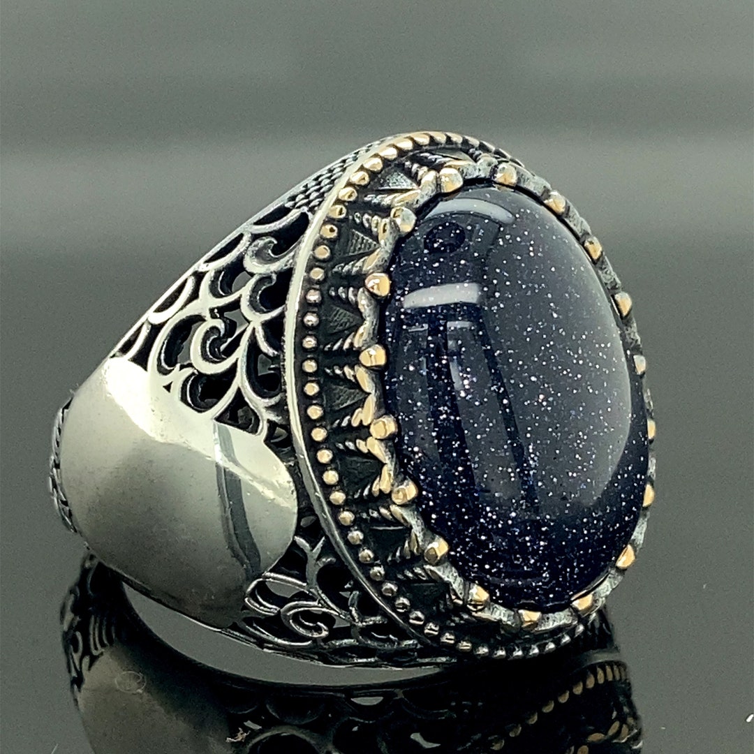 Mens Handmade Ring, Star Stone Ring , Blue Star Stone Ring , Turkish