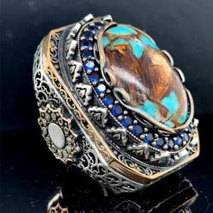 Silver Natural Turquoise Ring,Men Large Turquoise Ring, Oval Handmade Turquoise Ring, Vintage Style Silver Ring, 925k Sterling Silver Ring