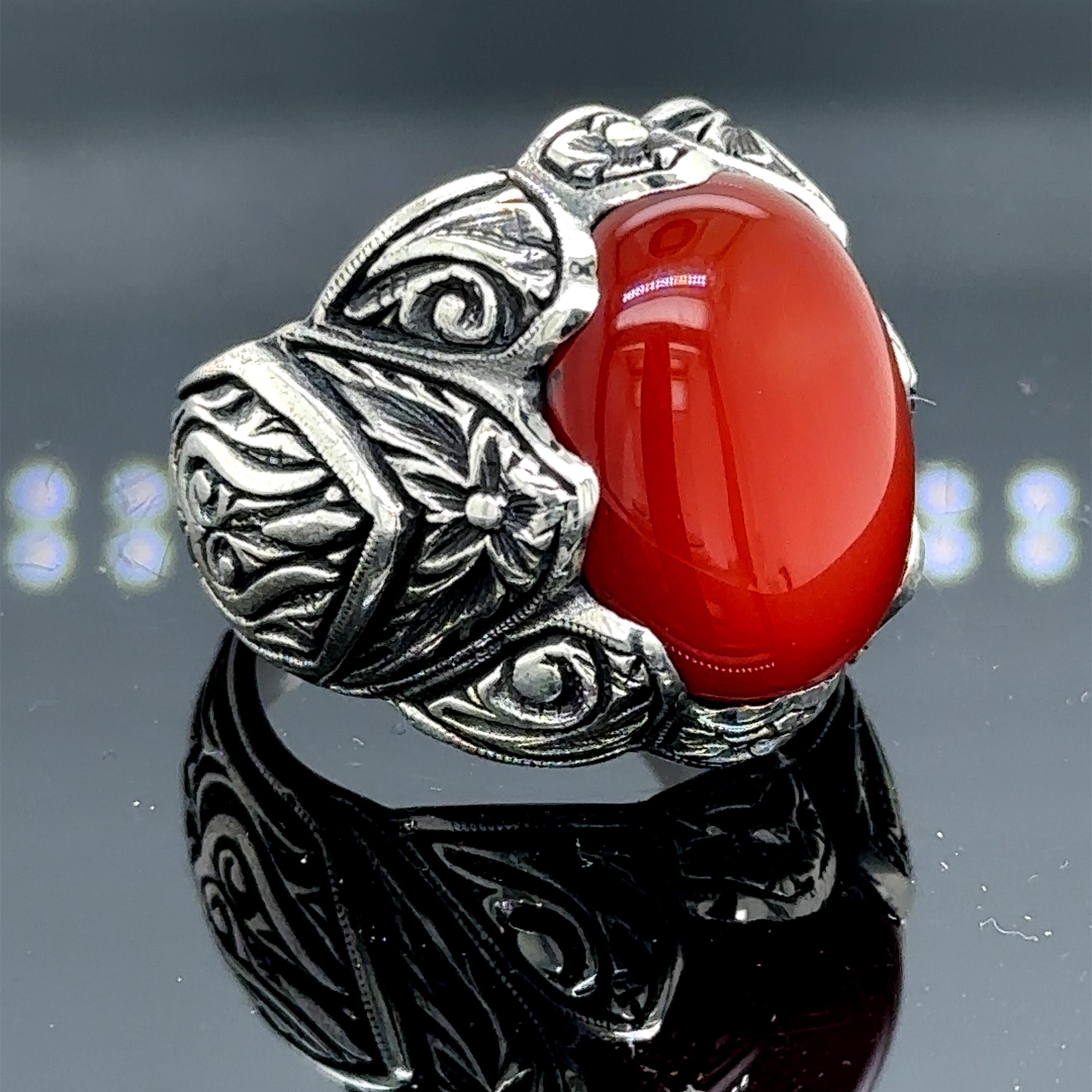 Anello Uomo In Argento 925 Con Pietra Onice Nera Quadrata - Stile Retrò, Fatto A Mano In Turchia