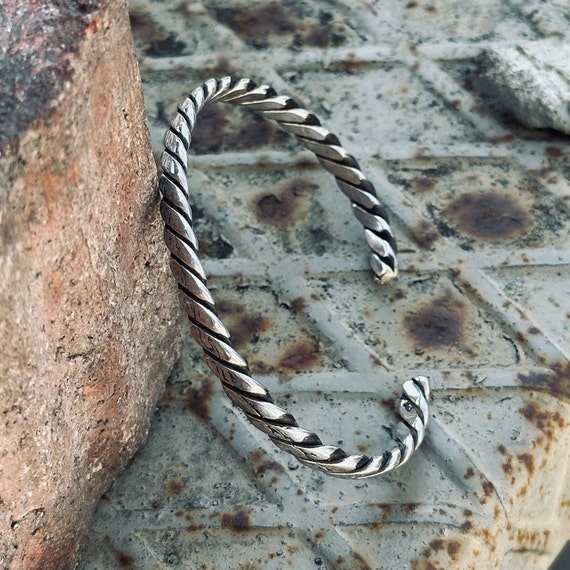 Buy Men's Vintage Silver Twisted Cuff Bracelet , Men Silver Bangle