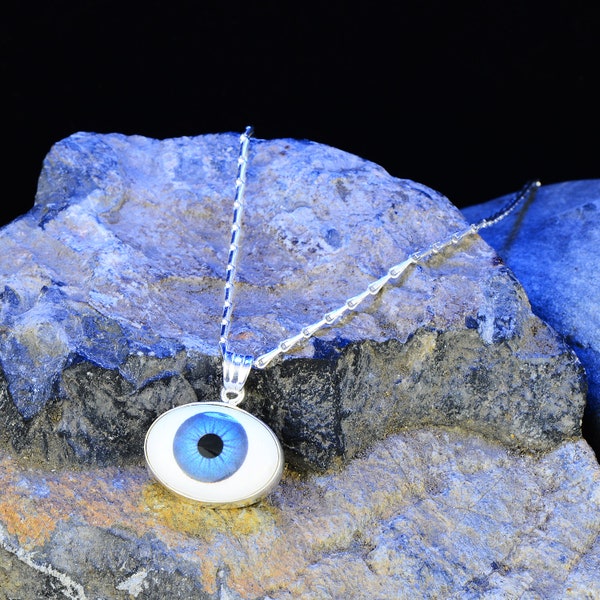 Silver Evil Eye Necklace , Blue Eye Pendant , Evil Eye Protection Necklace , Tiny Blue Evil Eye Necklace , 925k Sterling Silver Necklace