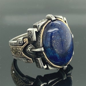 Natural Lapis Lazuli Ring, Turkısh Handmade Lapis Ring , Blue Lapis Lazuli  Ring, Ottoman Style Ring , 925k Sterling Silver Ring