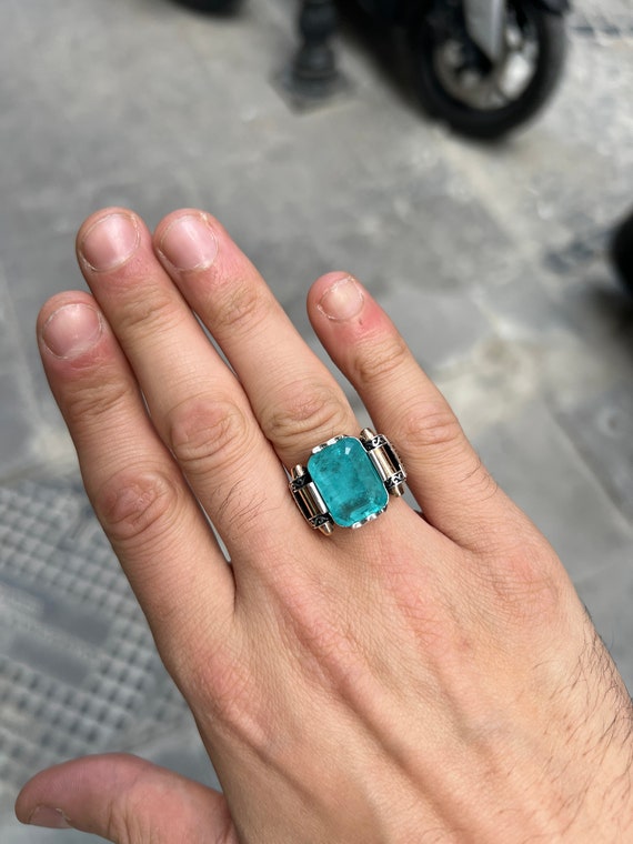 Man Silver Aquamarine Stone Ring Natural Aquamarine Stone Ring Vintage Men Ring Turk sh Ottoman Men Ring 925k Sterling Silver Ring