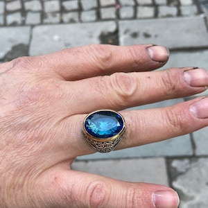 Mann Silber Aquamarin Stein Ring, Oval Blau Aquamarin Stein Ring, Vintage Männer Ring, 925k Sterling Silber Ring, Geschenk für ihn