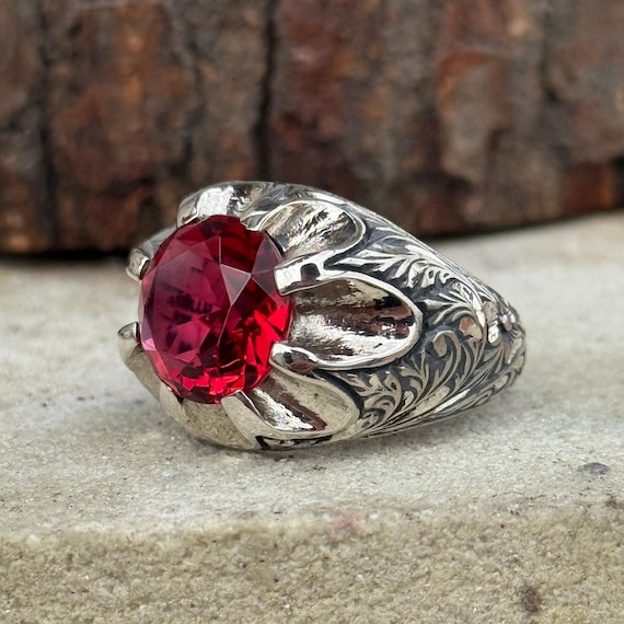 Bague en rubis pour homme, bague en rubis rouge, alliance en rubis