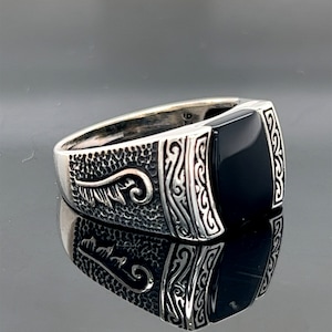 Silver Minimal Ring , Natural Onyx Stone Ring , Black Onyx Small Signet Ring , Silver Classic Ring , 925k Sterling Silver Ring ,Gift For Him