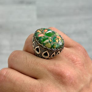 Men Silver Turquoise Ring , Multi Color Turquoise Ring ,Tulip Figured Natural Gemstone Ring, Natural Turquoise Ring , 925k Handmade Ring