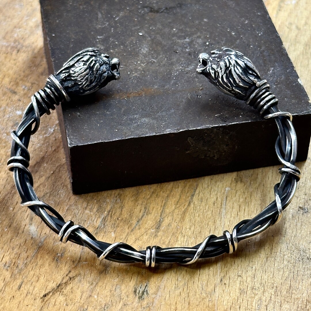 Silver Lion Bracelet , Lion Heads Handmade Bracelet , Wild Lion