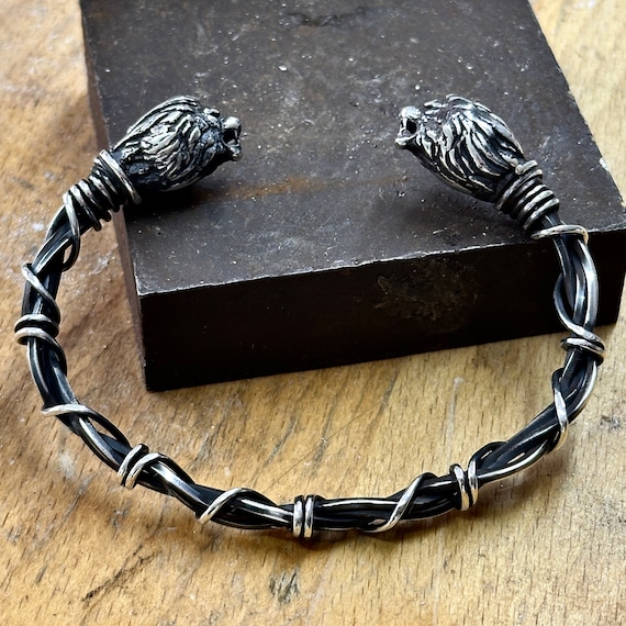 Silver Lion Bracelet , Lion Heads Handmade Bracelet , Wild Lion