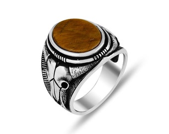 シルバー タイガーアイ リング、ブルヘッド シルバー シグネット