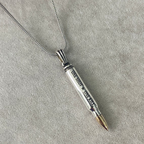 Silver Bullet Necklace , Rifle Bullet Necklace , Armed Forces