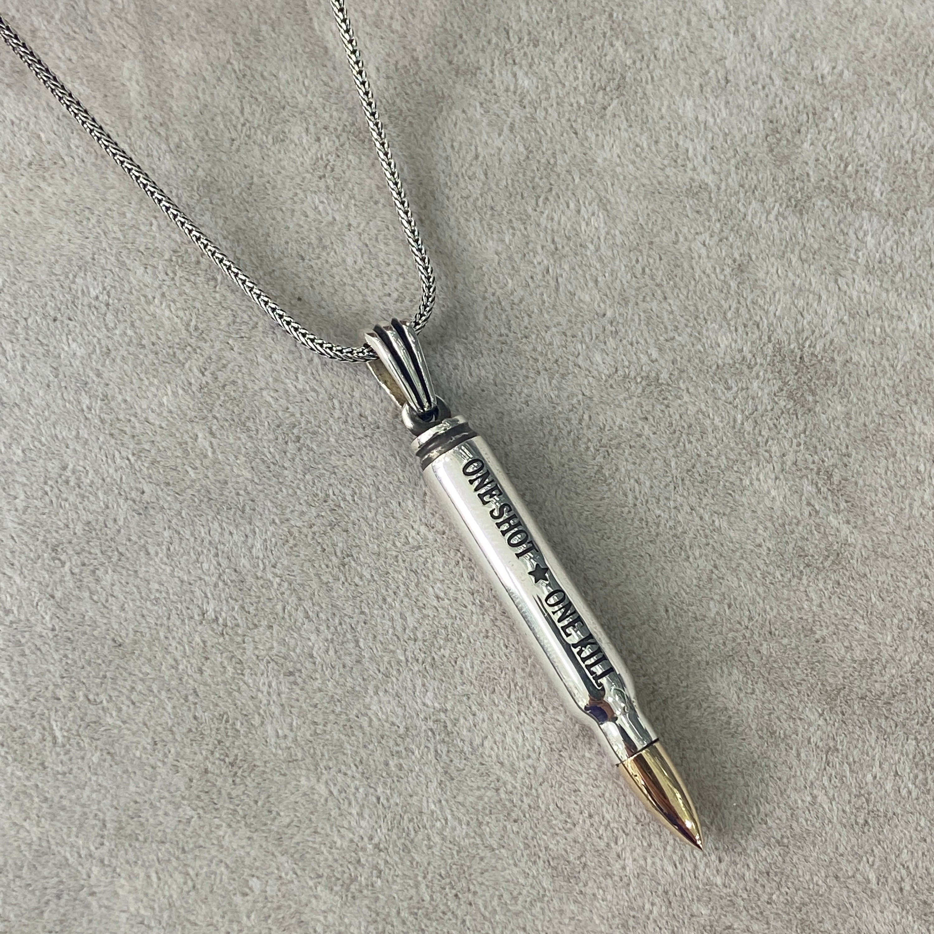 Silver Bullet Necklace , Rifle Bullet Necklace , Armed Forces
