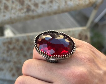 BIG HAND silver925×k18×coral×Ruby BIG HAND silver925×k18×coral×Ruby Red Lab Created Ruby
