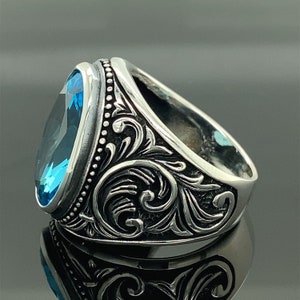 Silver Aquamarine Stone Ring , Man Handmade Sterling Silver Ring ...
