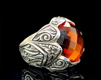 Men Handmade Ring, Zultanite Stone Ring , Men Silver Sultanite Stone Ring , Embroidered Men's Ring , Ottoman Style Ring , 925k Sterling Ring