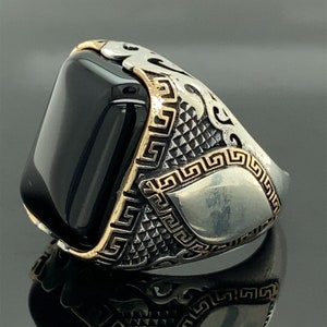 Silver Handmade Ring , Onyx Stone Ring , Square Stone Ring , Ottoman Style Embroidered Ring , 925k Sterling Silver Ring , Gift For Him