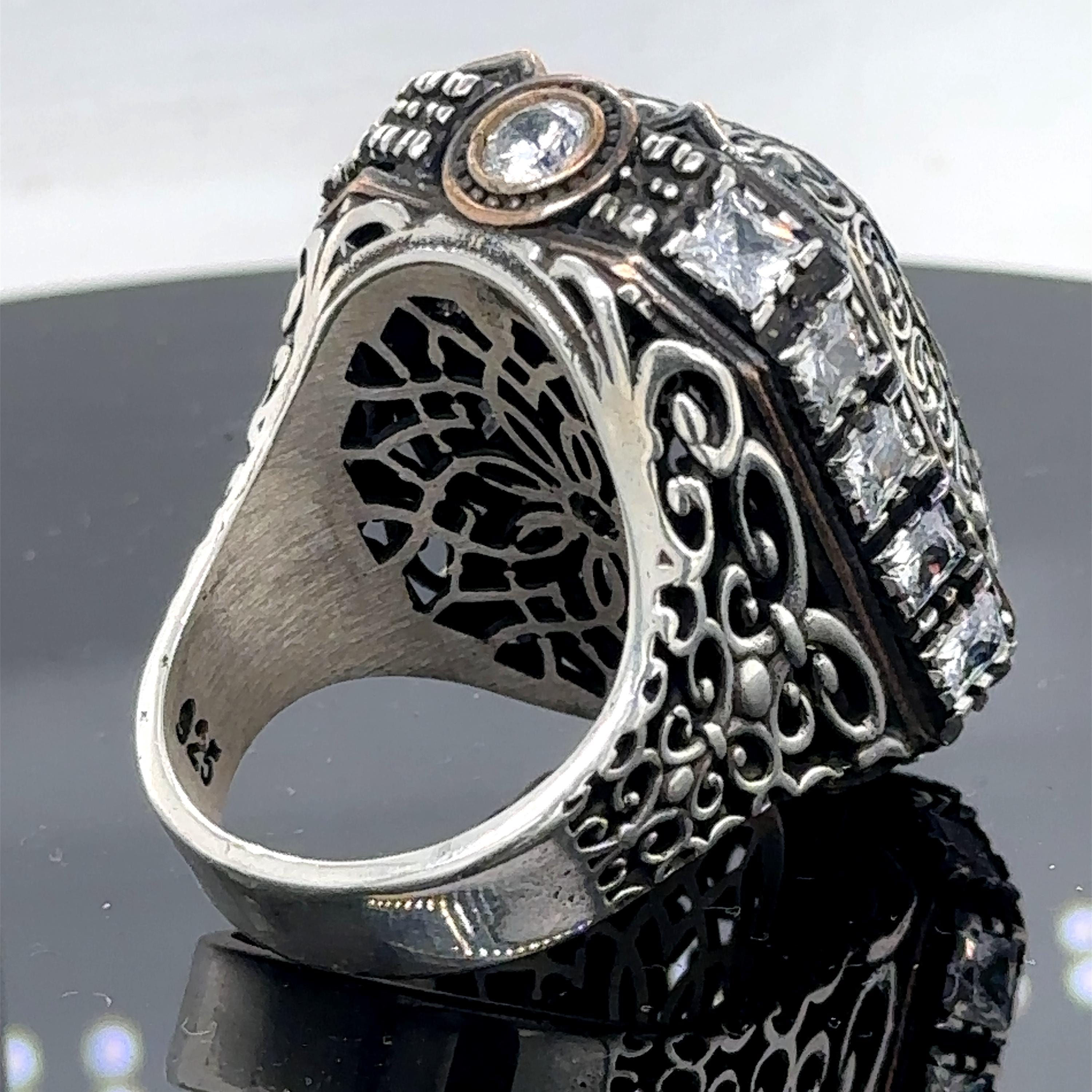 Men's Stainless Steel Vintage Knight Russian Double Eagle Signet Ring - High Polished Silver Tone, Size 13 - View #5