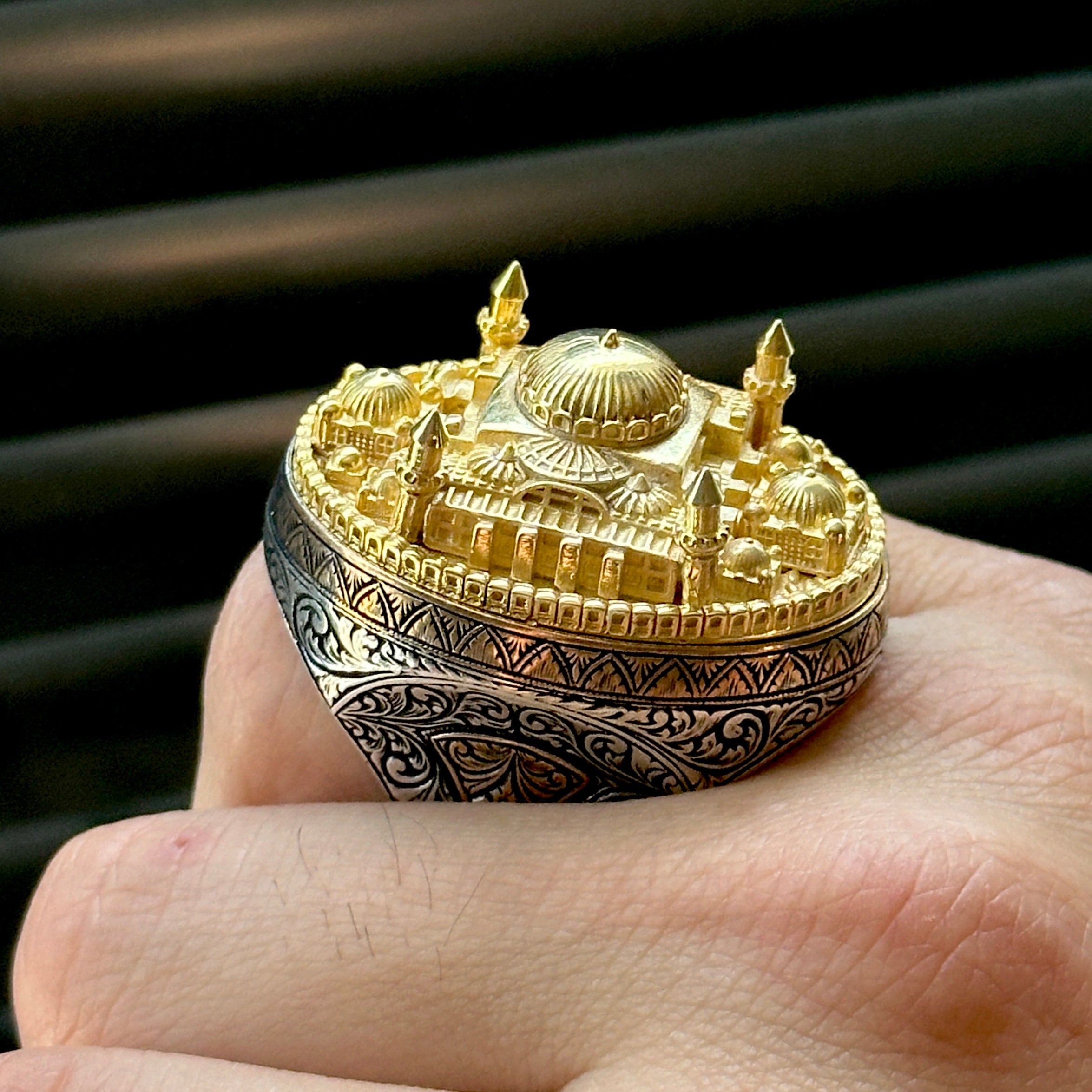 Silver Mosque Ring, Large Hagia Sophia Mosque Ring, Handmade
