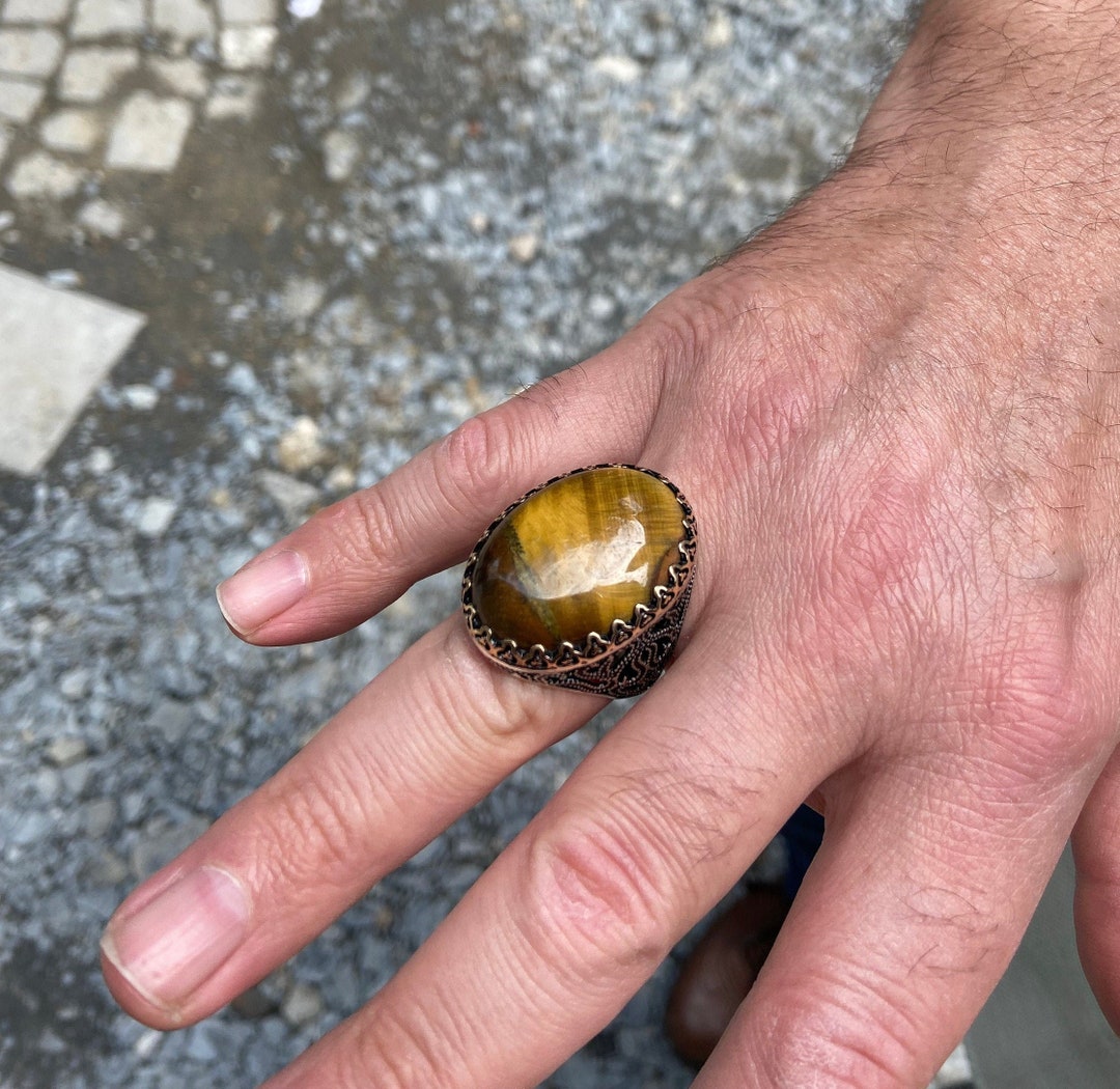 Men Handmade Ring Tiger Eye Gemstone Ring Large Tiger Eye Ring