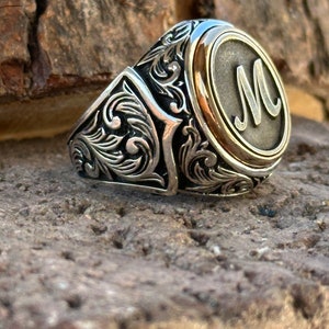 Men Silver Initial Letter Men Rings , Ottoman Style Ring , Signet Man ...