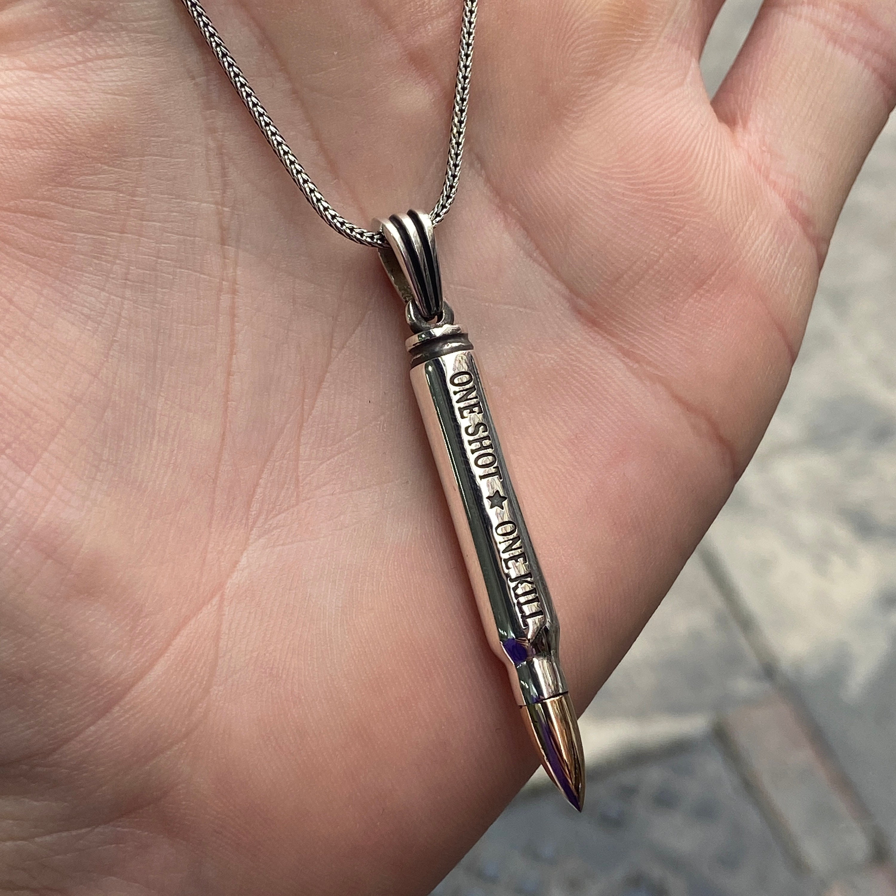 Silver Bullet Necklace , Rifle Bullet Necklace , Armed Forces